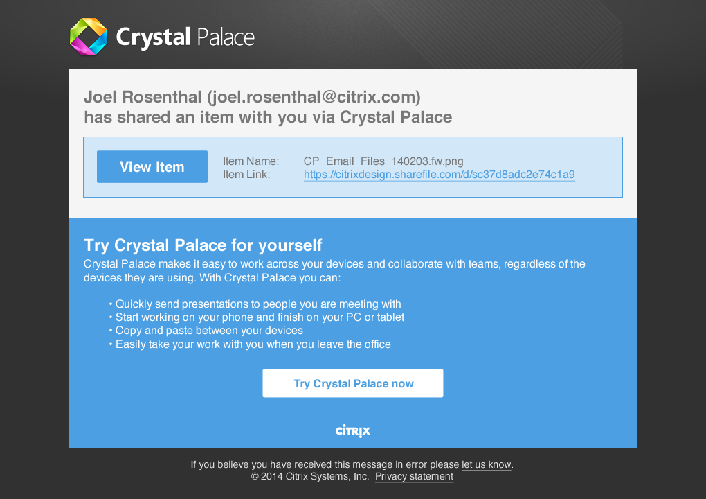 Crystal Palace email notification